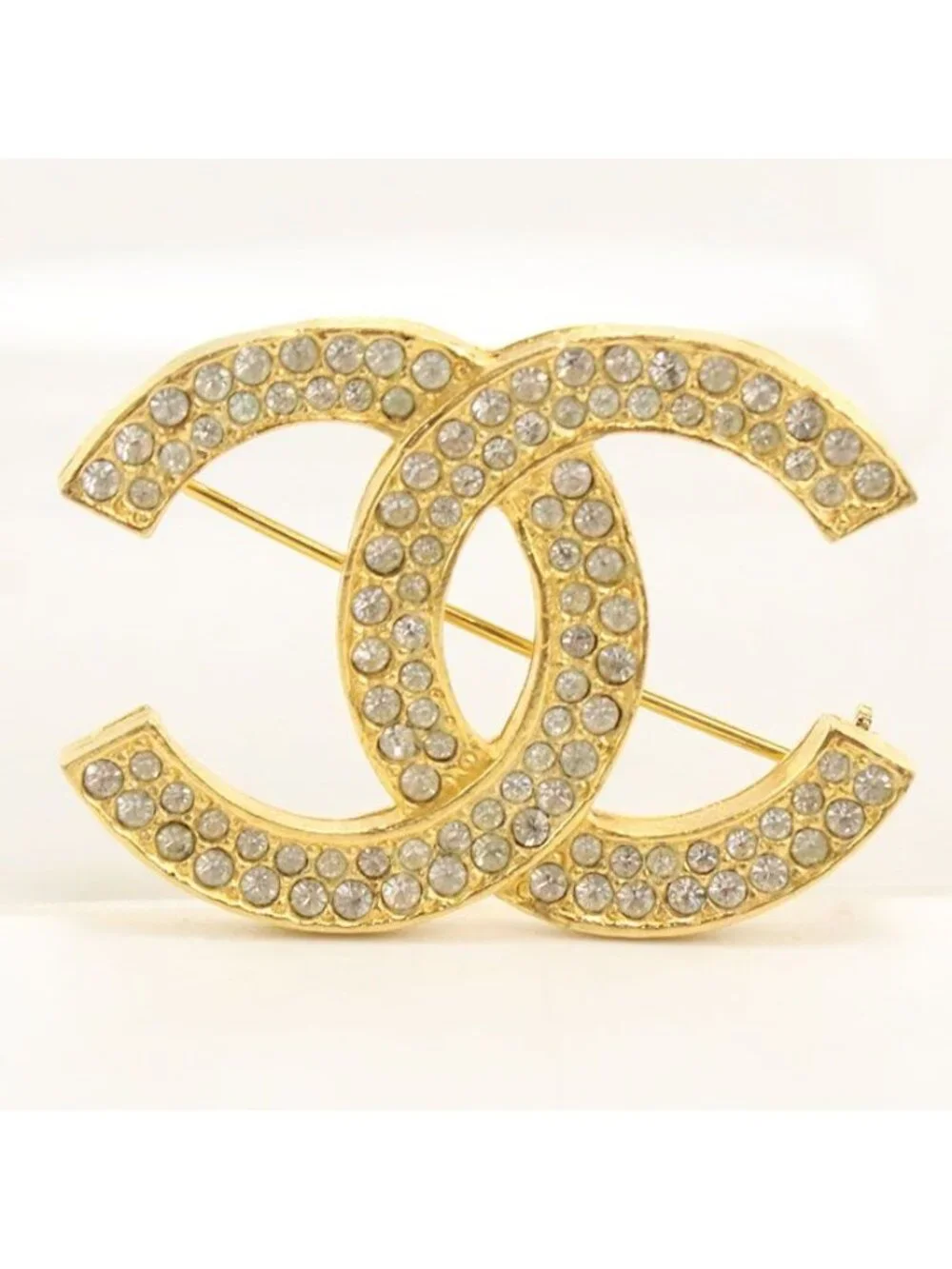 Chanel Rhinestone CC Logo Brooch Metal